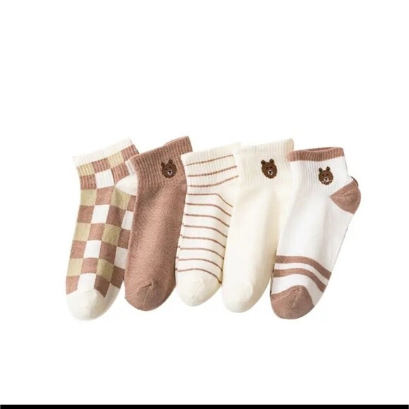 Plaid Teddy Bear Ankle Socks, Comfy Cute hosiery - Picture 2 of 5